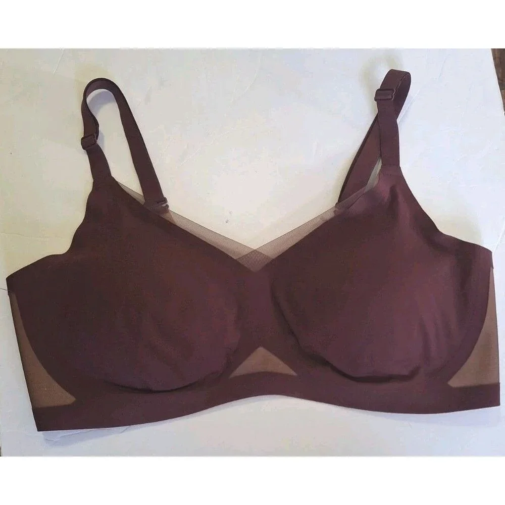 Honeylove Crossover Wireless Bra Size 1X Maroon Red Tan Padded Lightly Lined - Picture 2 of 9